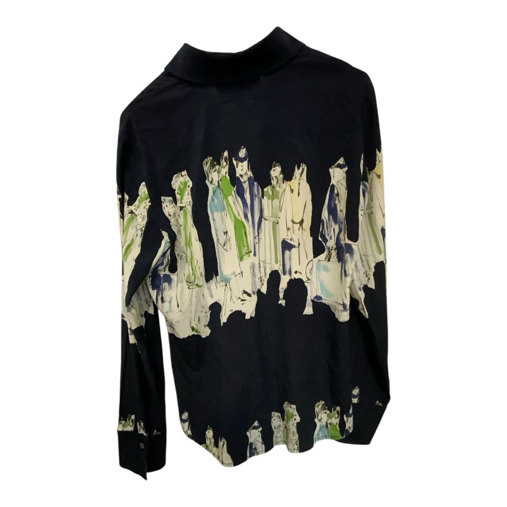 Ellen Tracy Silk Navy White Abstract Print Button Down Size 6 - Picture 4 of 7